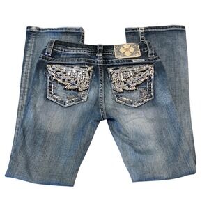 Miss Me Standard Boot Dark Wash Embellished Wing Pocket Jeans ME8691B2A 26 x 31